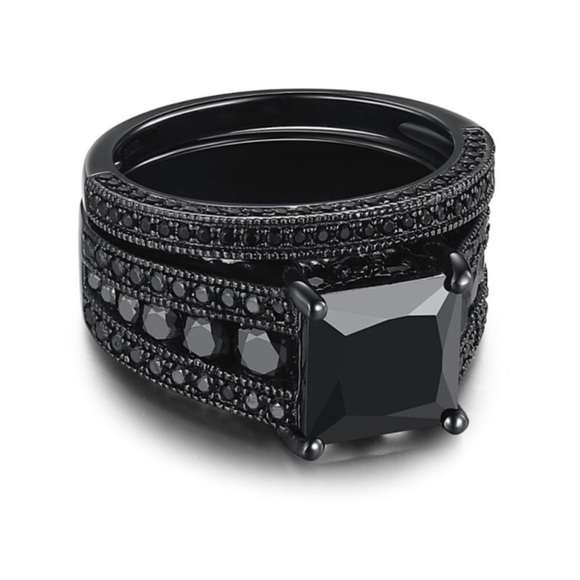 ¥ NEW 18K BLACK SAPPHIRE STERLING SILVER RING - Picture 5 of 7